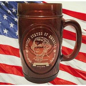 PRESIDENT GEORGE WASHINGTON USA Vintage Glass Beer Barrel Mug Stein